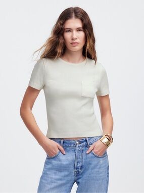 Madewell Cream Ribbed Crewneck Pocket Tee